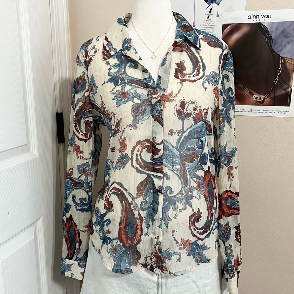 Esprit Multicolor Paisley Sheer Button Down Top